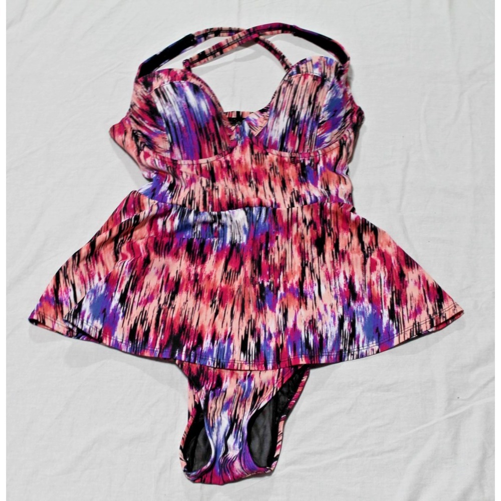Torrid Mirage Print Peplum One Piece Swimsuit Pink 00X Med Large 10 00 #93483